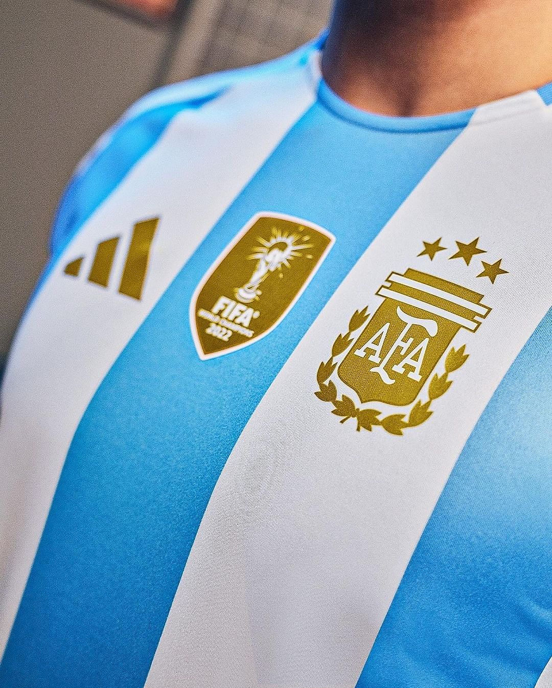 Camiseta Seleção Argentina Home 2024/25 + Patch Campeão - Branca e Azul
