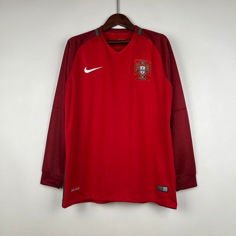Camiseta Portugal Retrô 2016 Manga Longa Vermelho