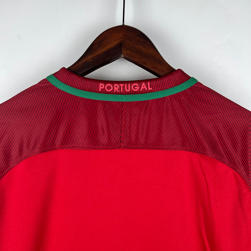 Camiseta Portugal Retrô 2016 Manga Longa Vermelho