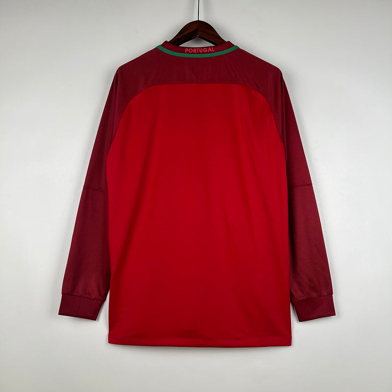 Camiseta Portugal Retrô 2016 Manga Longa Vermelho